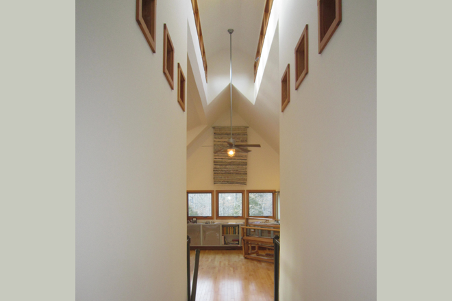 This is a view of the stairwell entry to the Weaving Studio.