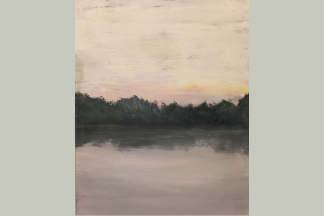 <span style="font-size:14px">Looney's Bend</span><br>S. Westfield<br><br>mixed media on canvas<br><br>approximately 32" tall, 24" wide